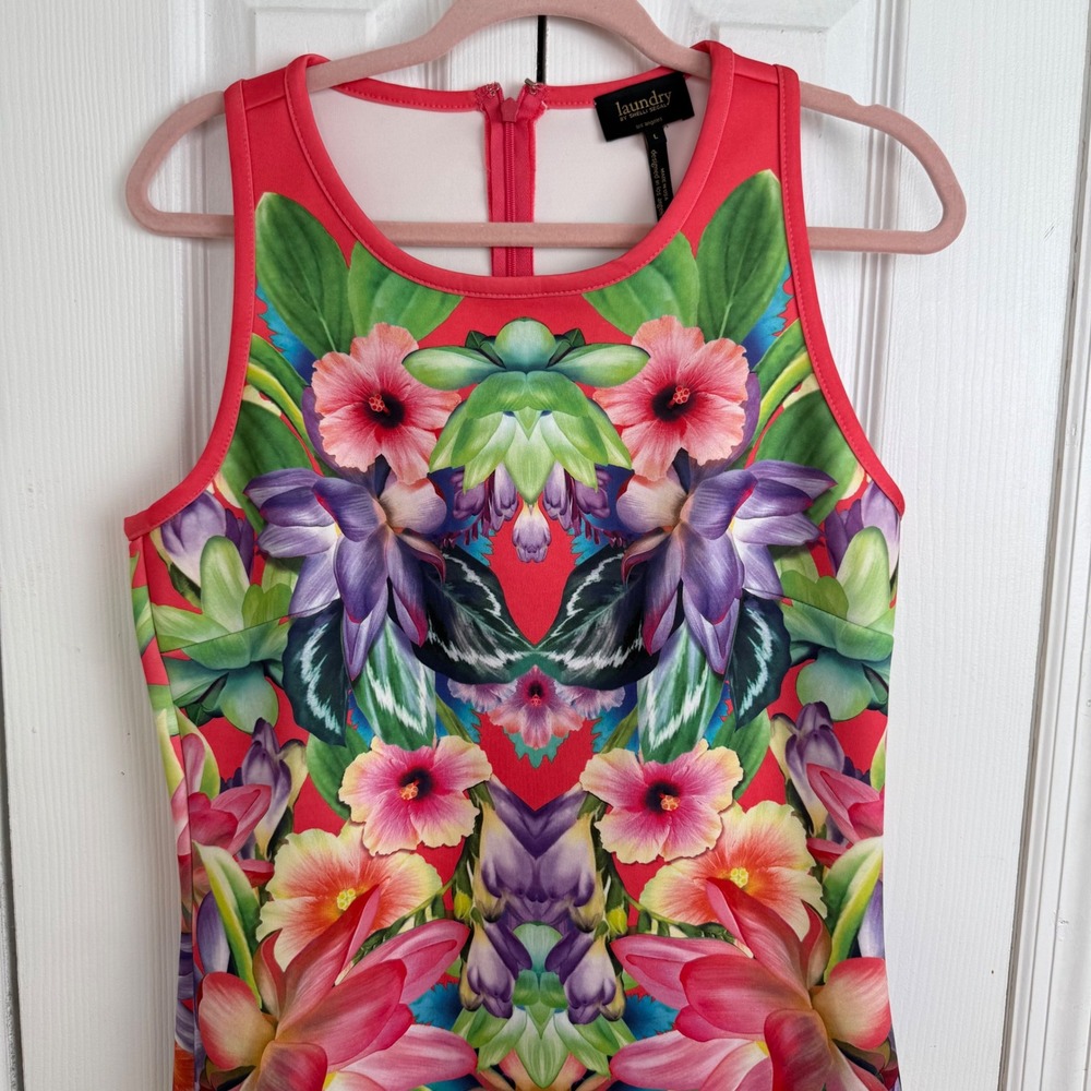 Laundry by Shelli Segal Tropical Floral Print Scuba Dress Large Body Con Resort - Picture 2 of 9